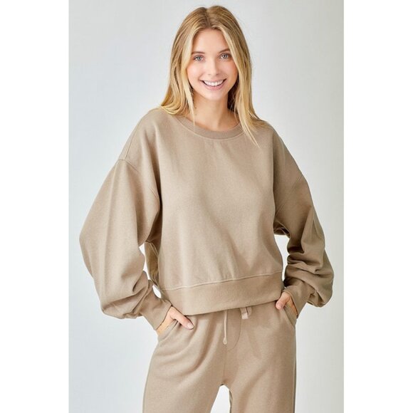 Risen Lounge Line Crop Crew in Sand - Picture 2 of 16